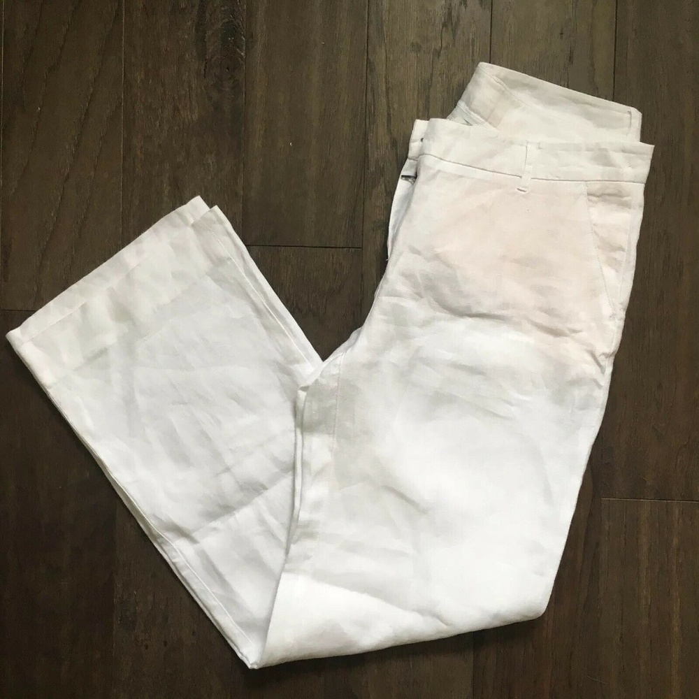 GARNET HILL White Classic Linen Pants Wide Leg